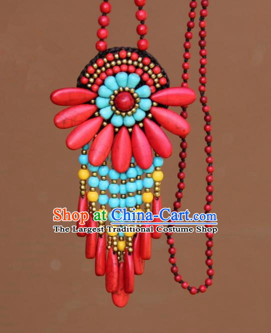 Chinese Traditional Jewelry Accessories Yunnan Minority Red Turquoise Necklace for Women
