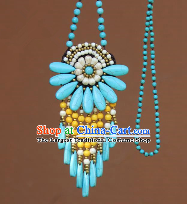 Chinese Traditional Jewelry Accessories Yunnan Minority Blue Turquoise Necklace for Women