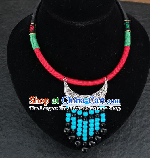 Chinese Traditional Accessories Yunnan Minority Blue Beads Tassel Necklace for Women