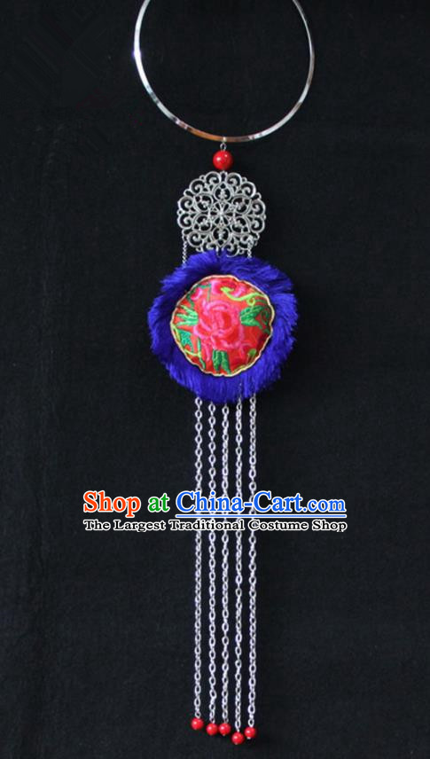 Chinese Traditional Ethnic Accessories Yunnan Minority Embroidered Blue Necklace for Women