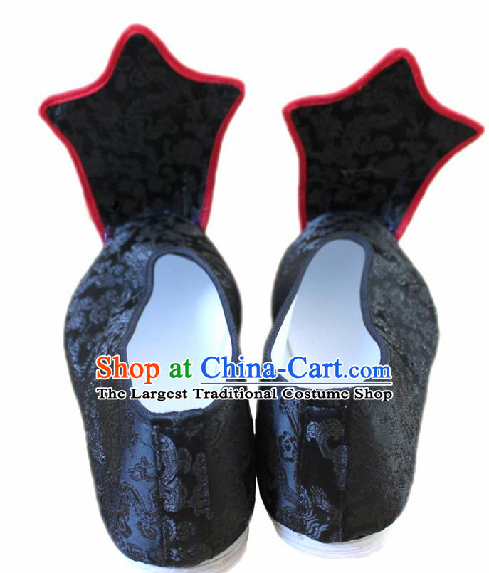 Chinese Traditional Wedding Hanfu Shoes Black Satin Shoes Ancient Embroidered Shoes for Men
