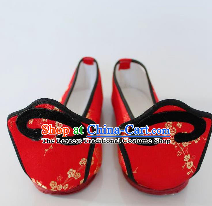 Chinese Traditional Wedding Hanfu Shoes Red Satin Shoes Ancient Embroidered Shoes for Women