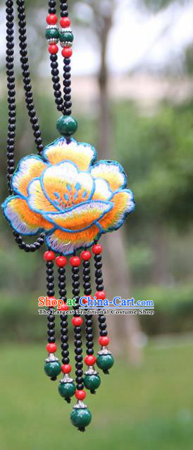 Chinese Traditional Jewelry Accessories Yunnan Minority Embroidered Blue Peony Necklace for Women