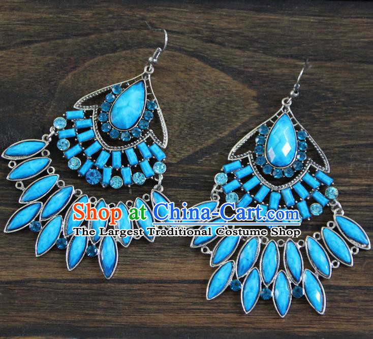 Chinese Traditional Ethnic Blue Earrings Yunnan National Ear Accessories for Women