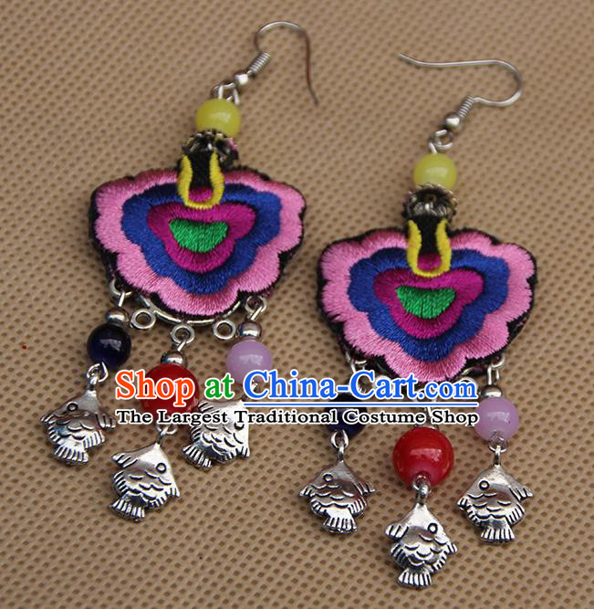 Chinese Traditional Ethnic Pink Embroidered Earrings National Ear Accessories for Women