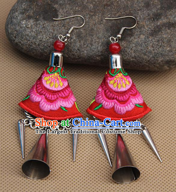 Chinese Traditional Ethnic Embroidered Pink Peony Earrings National Ear Accessories for Women