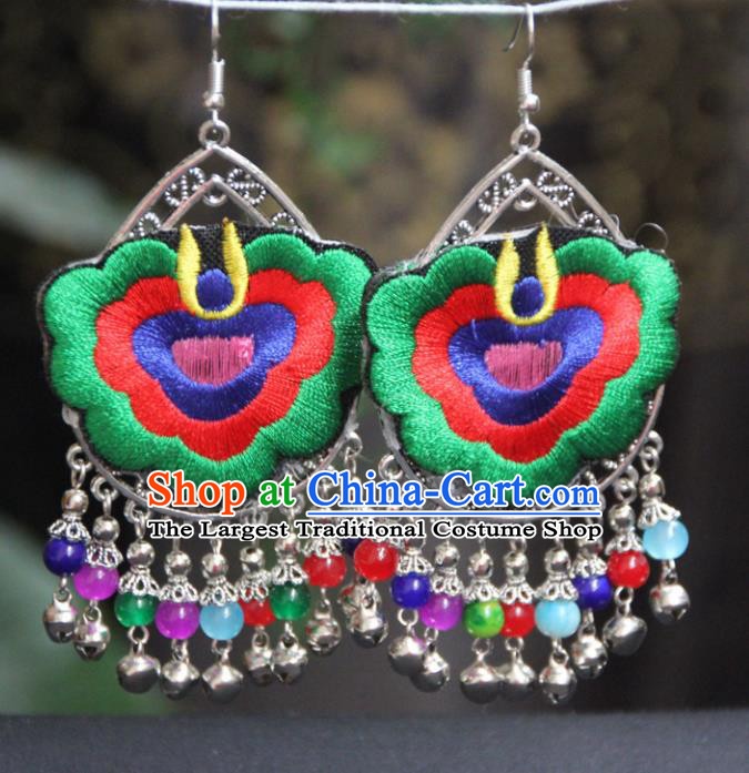 Chinese Traditional National Ethnic Earrings Embroidered Green Ear Accessories for Women
