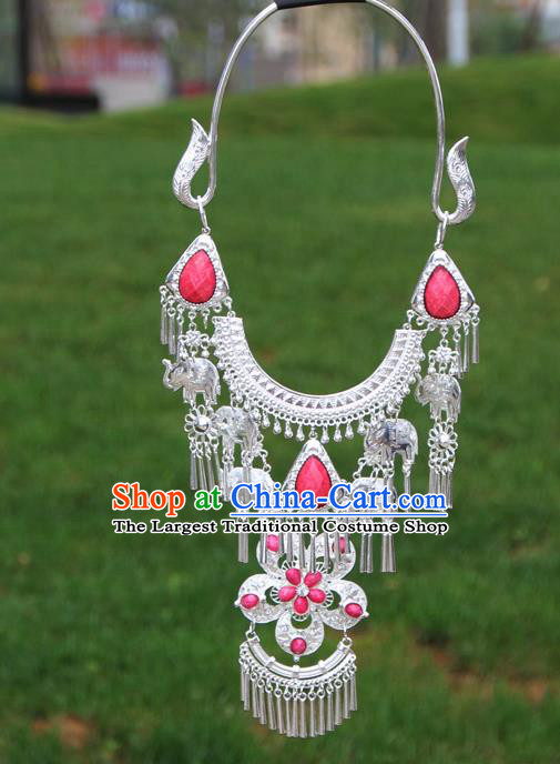 Chinese Traditional National Ethnic Flowers Tassel Pink Necklace Jewelry Accessories for Women