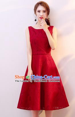 Professional Modern Dance Costume Chorus Group Clothing Bride Wine Red Short Full Dress for Women