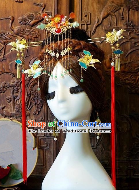 Chinese Handmade Classical Hair Accessories Ancient Tassel Phoenix Coronet Hairpins Complete Set for Women