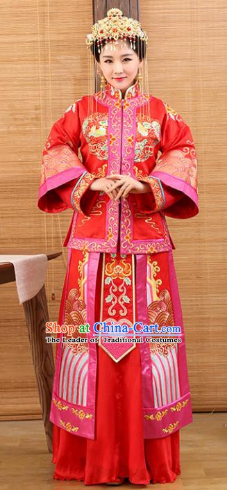 Traditional Ancient Chinese Costume Xiuhe Suits Wedding Dress Embroidered Red Toast Clothing for Women