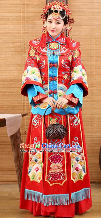 Traditional Ancient Chinese Costume Bride Xiuhe Suits Wedding Dress Embroidered Red Toast Clothing for Women