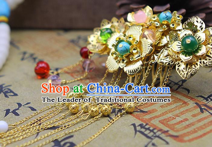 Handmade Chinese Ancient Palace Lady Hair Accessories Hanfu Hairpins Tassel Hair Comb for Women