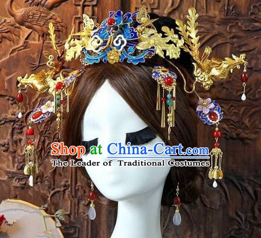 Chinese Handmade Classical Hair Accessories Ancient Hanfu Tassel Hairpins Bride Phoenix Coronet for Women