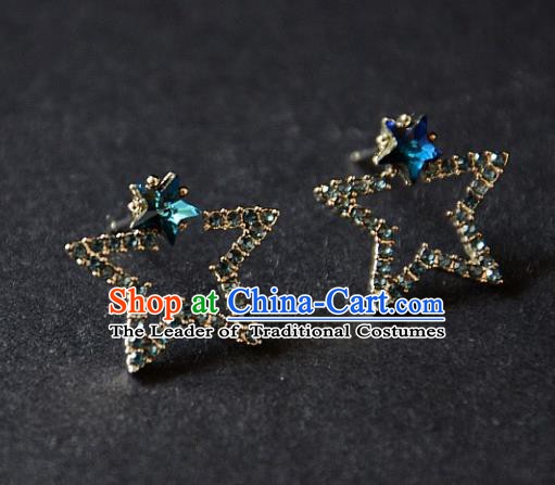 European Western Bride Vintage Accessories Renaissance Blue Crystal Star Earrings for Women