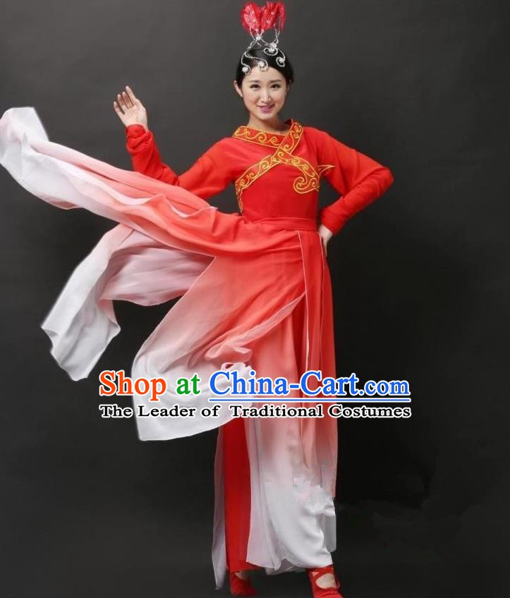 Traditional Chinese Classical Yangge Dance Costume, China Folk Dance Red Clothing for Women
