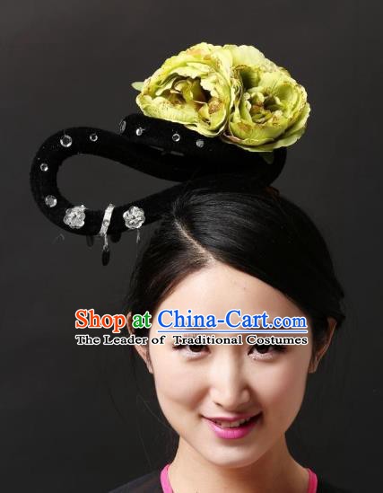 Chinese Classical Yangge Dance Hair Accessories Folk Dance Green Flowers Headwear for Women