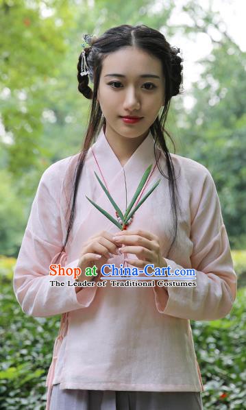 Traditional Chinese National Costume Cheongsam Pink Blouse Tangsuit Shirts for Women