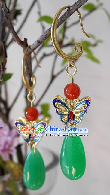 Asian Chinese Traditional Handmade Agate Earrings Jewelry Accessories Blueing Butterfly Eardrop for Women