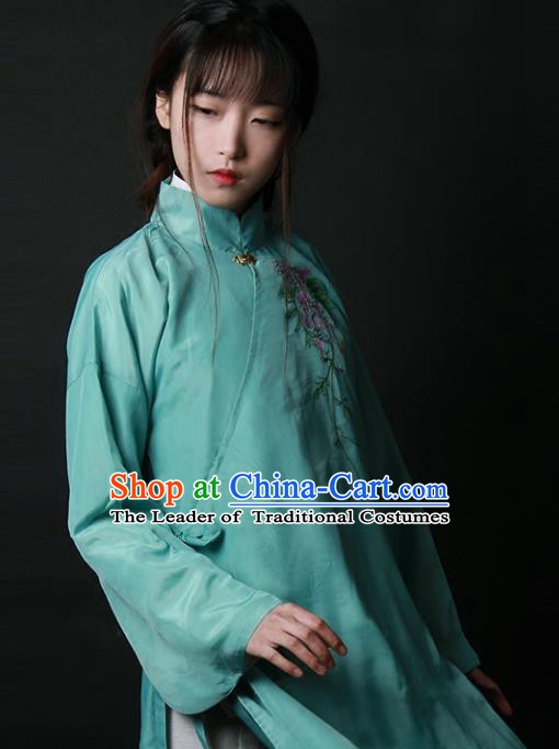 Traditional Chinese National Costume Embroidered Shirts Hanfu Cheongsam Green Blouse for Women
