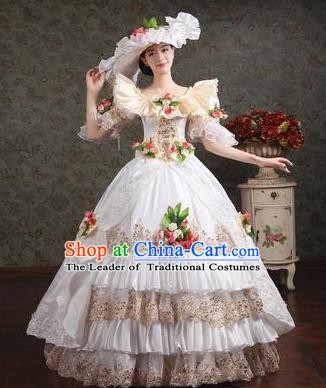 Traditional European Court Princess Renaissance Costume Dance Ball White Layered Full Dress for Women