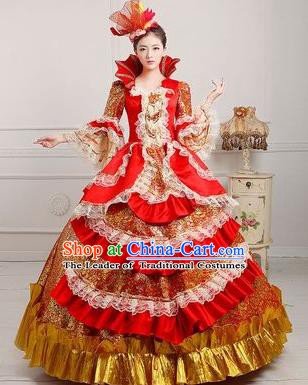 Traditional European Court Princess Renaissance Costume Dance Ball Red Bubble Full Dress for Women