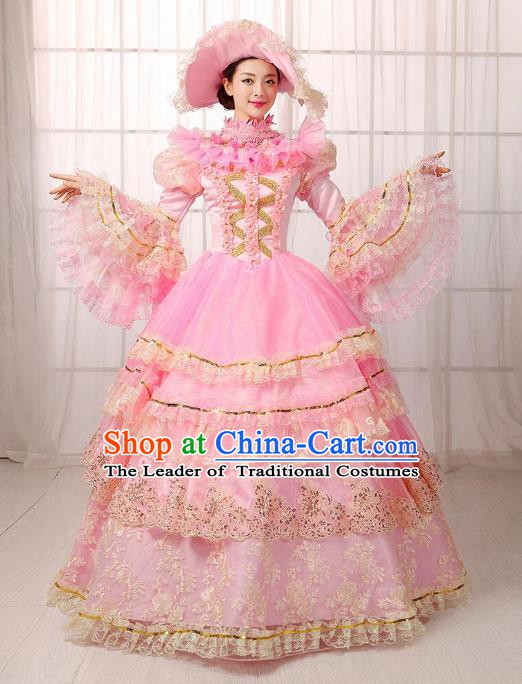 Traditional European Court Noblewoman Renaissance Costume Dance Ball Princess Pink Full Dress for Women