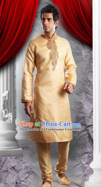 Traditional Asian India Stage Performance Yellow Costume Hindustan Indian National Clothing for Men