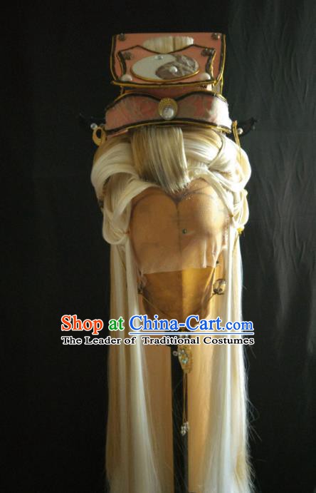 Traditional China Ancient Cosplay Taoist Priest Hair Accessories Wig and Tai Chi Hats for Men