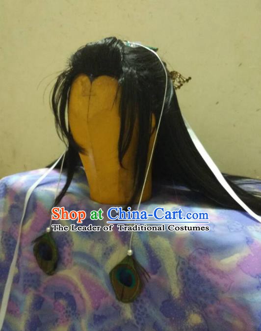 Traditional China Ancient Cosplay Swordsman Wig and Hair Accessories for Men