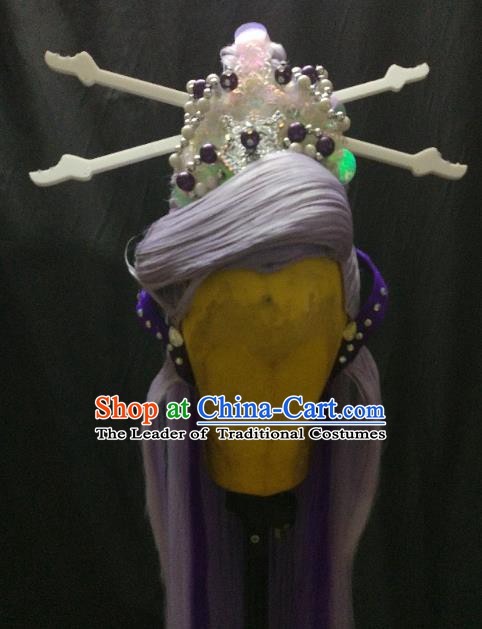 Traditional China Ancient Cosplay Princess Swordswoman Wig and Hair Accessories Hairpins