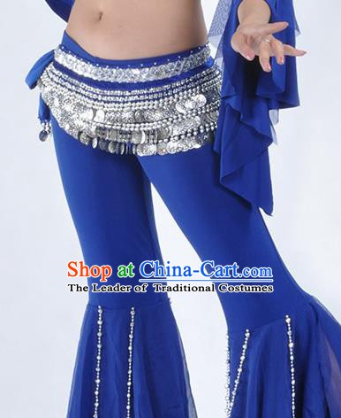 Asian Indian Belly Dance Argent Paillette Waistband Accessories India National Dance Royalblue Belts for Women