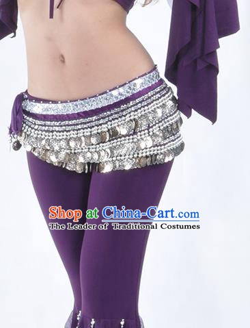 Asian Indian Belly Dance Argent Paillette Waistband Accessories India National Dance Purple Belts for Women