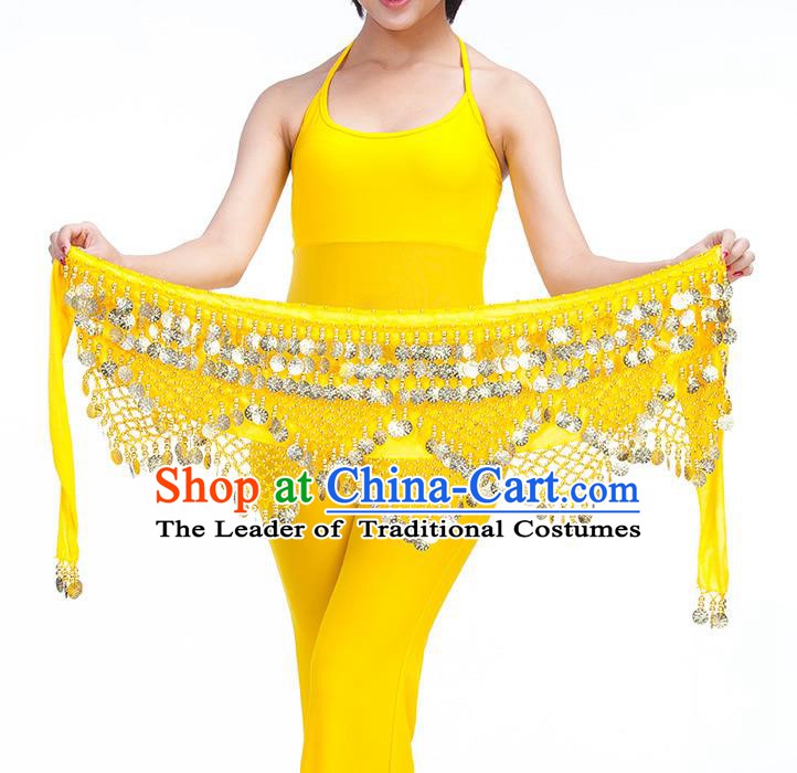 Asian Indian Belly Dance Golden Paillette Yellow Waistband Accessories India Raks Sharki Belts for Women