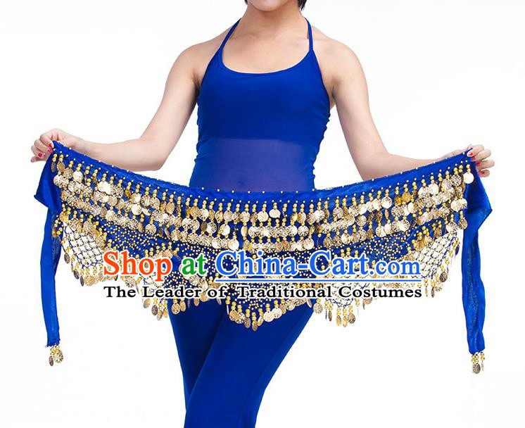 Asian Indian Belly Dance Golden Paillette Royalblue Waistband Accessories India Raks Sharki Belts for Women