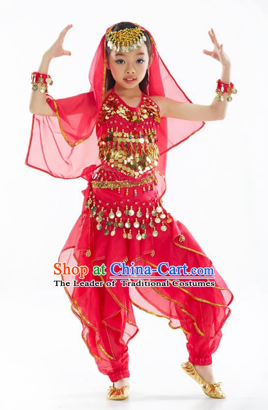 Asian Indian Belly Dance Costume Stage Performance India Raks Sharki Rosy Dress for Kids
