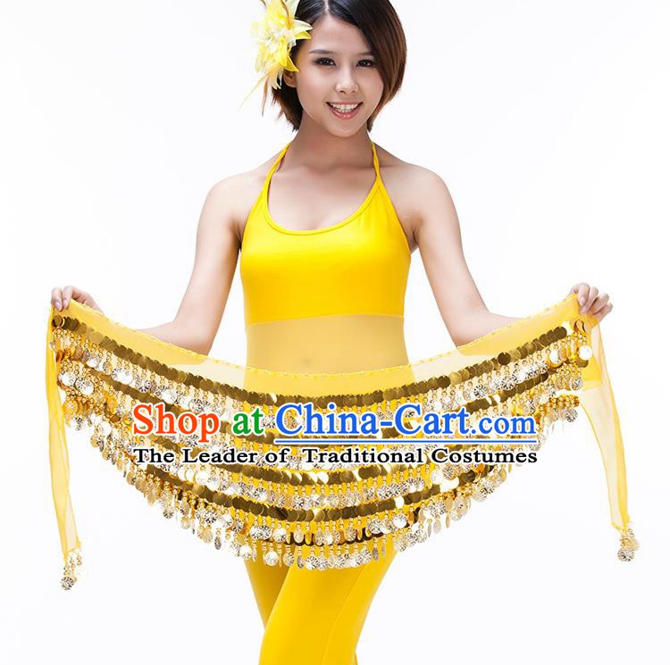 Asian Indian Belly Dance Paillette Waist Chain Yellow Waistband India Raks Sharki Belts for Women