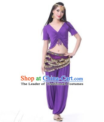 Asian Indian Belly Dance Costume Stage Performance Purple Outfits, India Raks Sharki Dress for Women