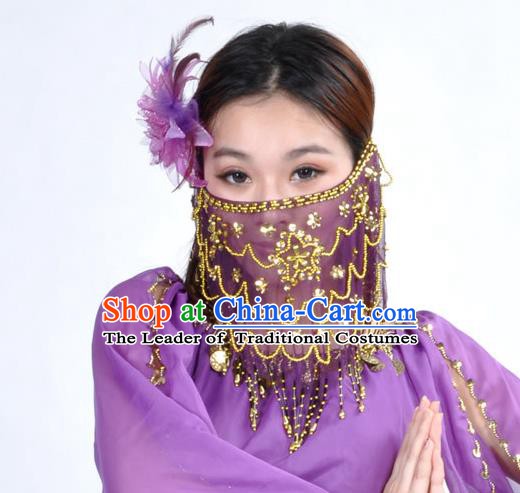 Asian Indian Belly Dance Purple Veil India National Dance Mask Veil for Women