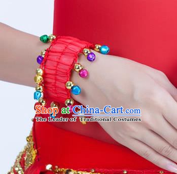 Oriental Indian Belly Dance Accessories Red Bracelets India Raks Sharki Bells Bangle for Women