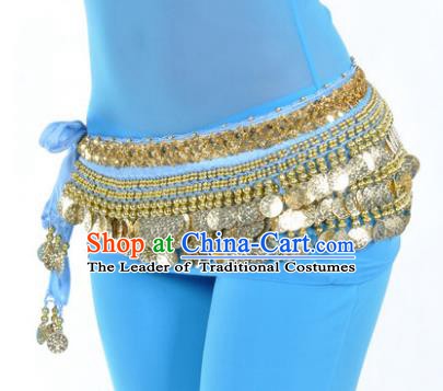 Asian Indian Belly Dance Paillette Blue Waist Accessories Waistband India Raks Sharki Belts for Women