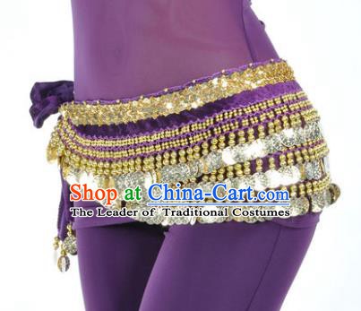 Asian Indian Belly Dance Paillette Purple Waist Accessories Waistband India Raks Sharki Belts for Women