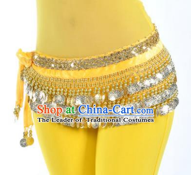 Asian Indian Belly Dance Paillette Yellow Waist Accessories Waistband India Raks Sharki Belts for Women