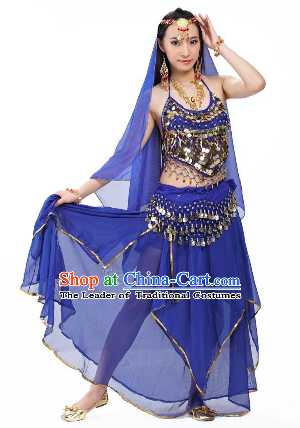 Asian Indian Belly Dance Royalblue Costume Stage Performance Outfits, India Raks Sharki Dress for Women