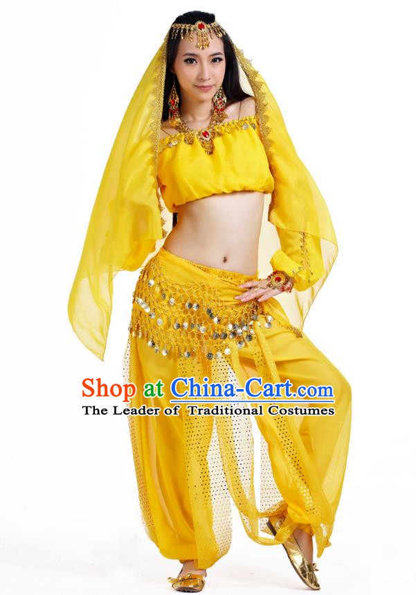 Top Indian Bollywood Belly Dance Yellow Costume Oriental Dance Stage Performance Clothing for Women