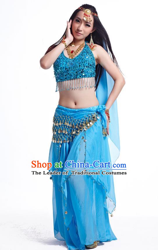 Indian Belly Dance Costume Oriental Dance Blue Dress, India Raks Sharki Bollywood Dance Clothing for Women