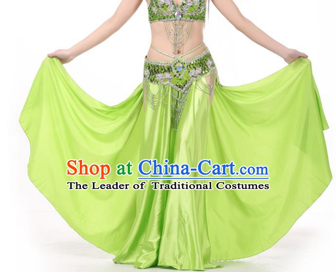Indian Belly Dance Costume Bollywood Oriental Dance Light Green Satin Skirt for Women
