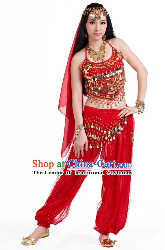 Indian Belly Dance Costume Bollywood Oriental Dance Red Clothing for Women