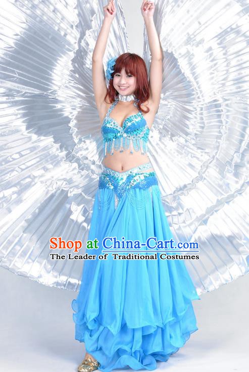 Indian Belly Dance Blue Dress Bollywood Oriental Dance Clothing for Women