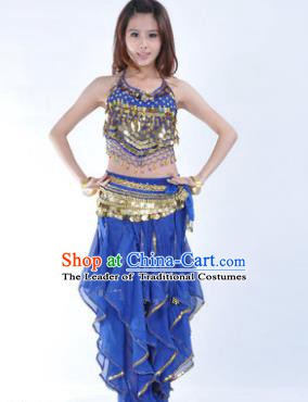 Indian Traditional Belly Dance Costume Asian India Oriental Dance Deep Blue Clothing for Women